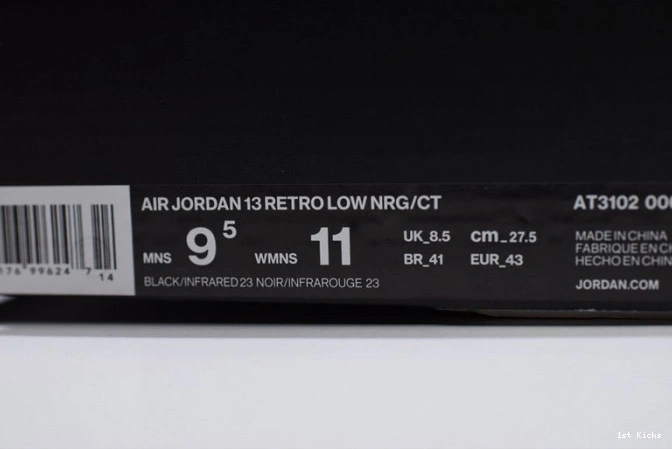 1st Kicks Shoes 13 Air AT3102-006 Low Infrared x Jordan Black Clot 0701